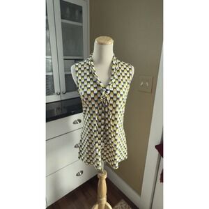 Banana Republic Sleeveless Tank Top Yellow Black Geo Plaid Shell Blouse Classy M